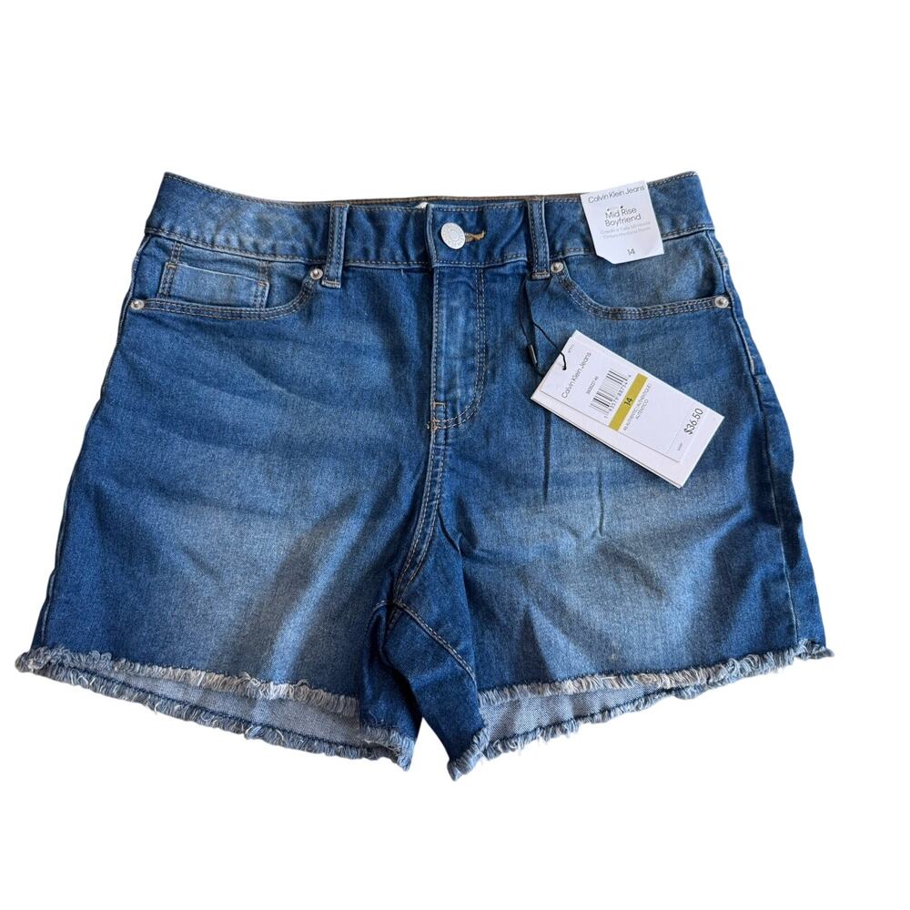 CALVIN KLEIN Jean Shorts Girls Size 14 mid rise boy shorts New Stretch